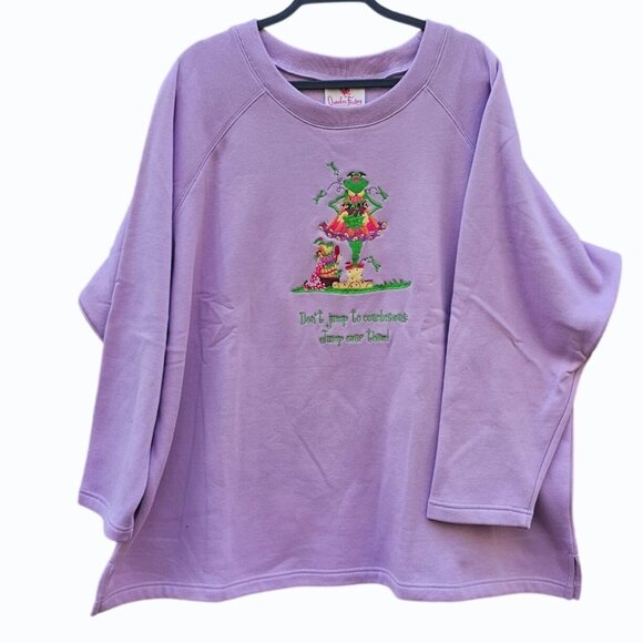 Vtg Quacker Factory Women's 3X Embroidered Pullover Sweatshirt Lavender QVC NWT - Picture 1 of 7